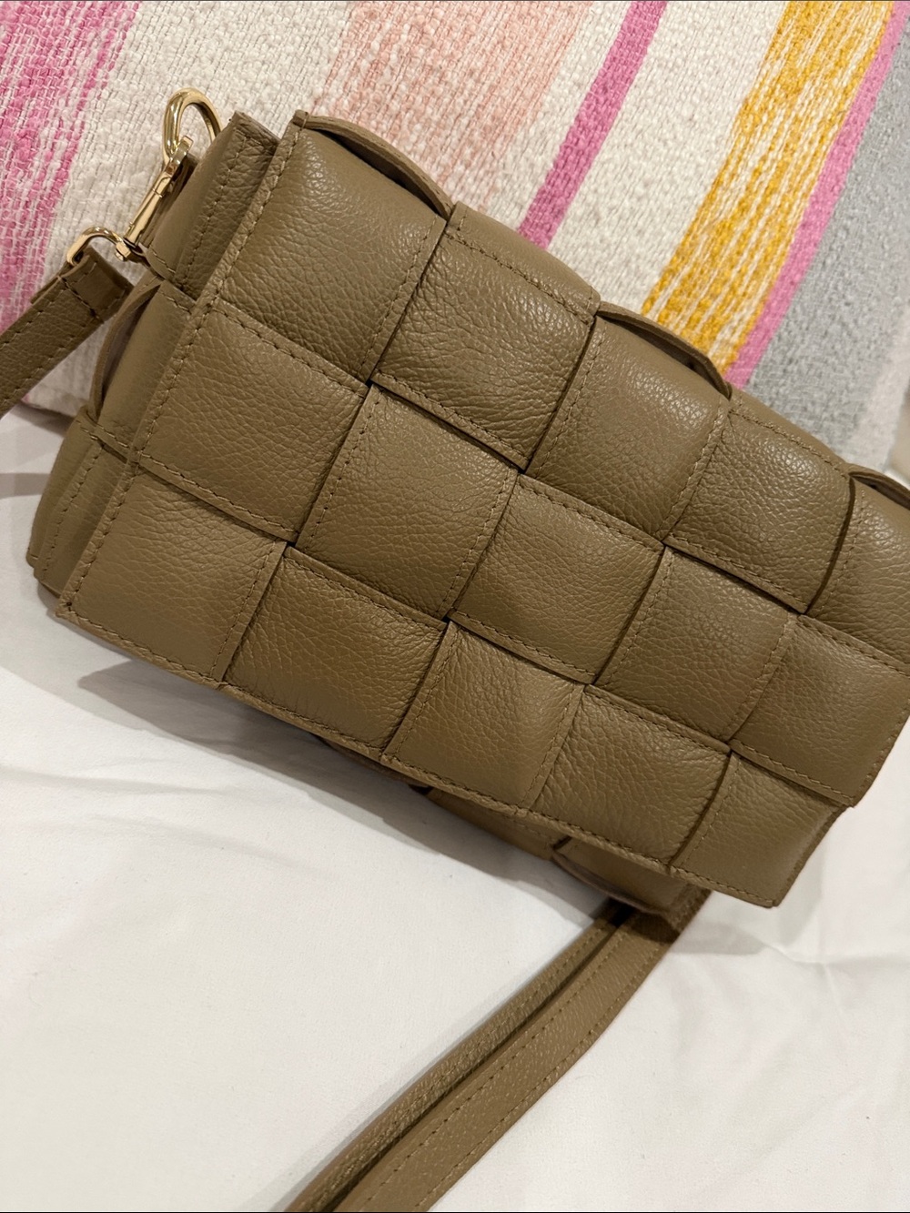 Woven Leather Crossbody Bag in Olive